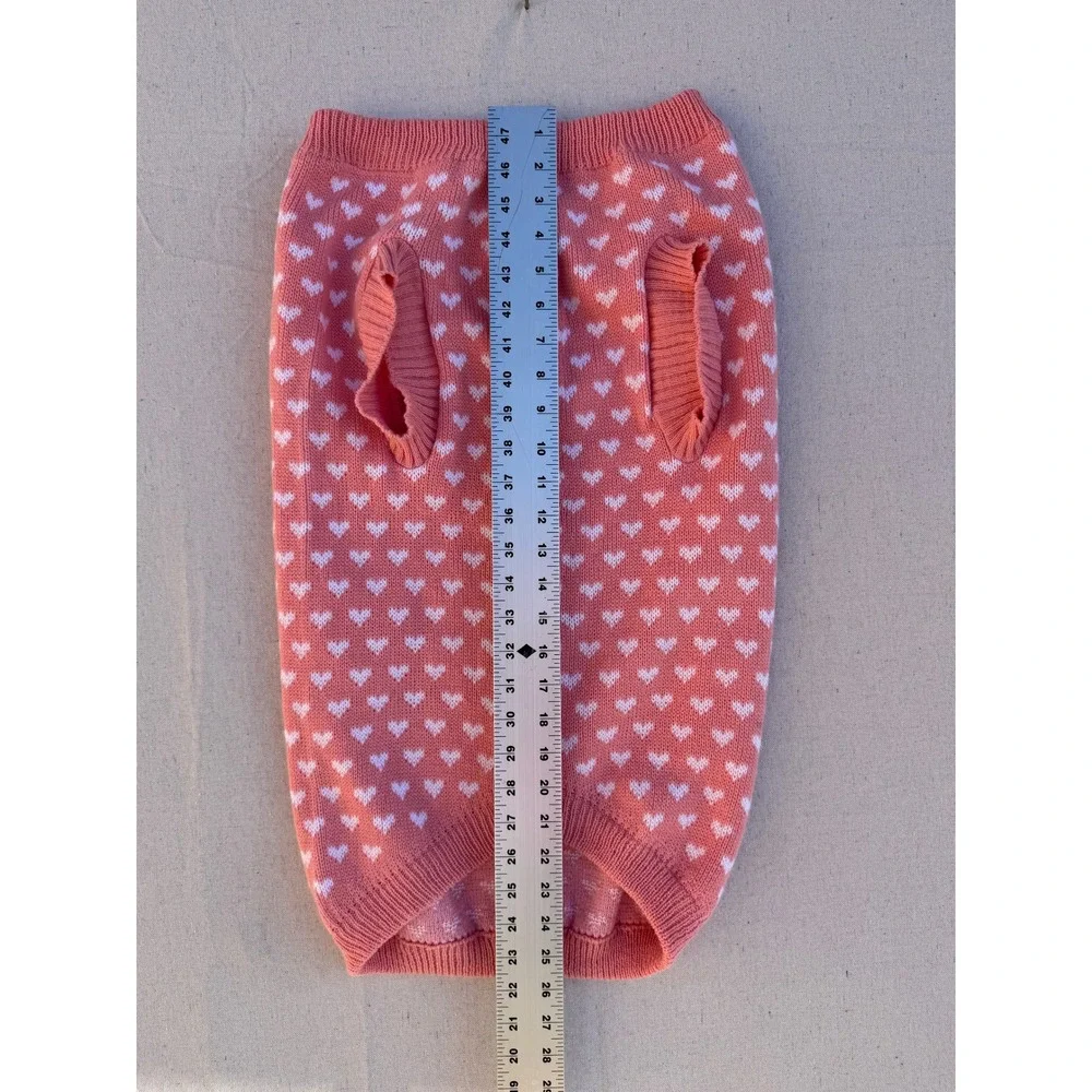 Coral Pink Heart Pattern Knit Pet Sweater Sleeveless Dog Cat Jumper Small